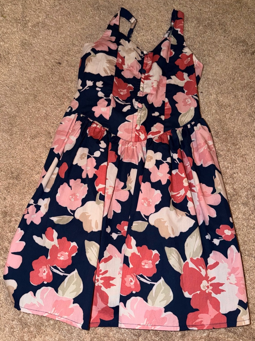 Abercrombie Navy Floral Sundress with Pink & Red Blooms